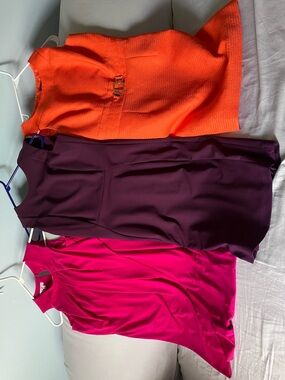 Bundle of Three Sleeveless Dresses in Orange, Plum/Eggplant & Hot Pink